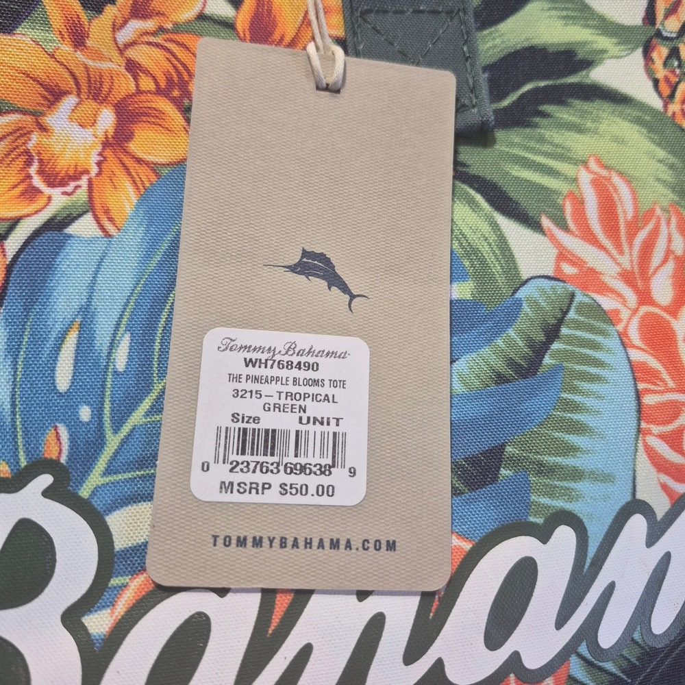Tommy Bahama Pineapple Blooms Tote WH768490 Tropical Green Canvas Beach Bag NWT - Picture 2 of 7